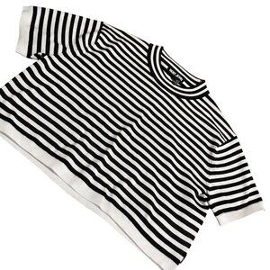 NWOT DKNY Jeans Black and White Striped Cropped Sweater Size L